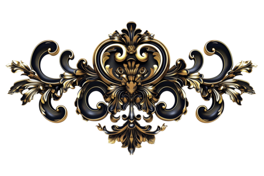 Gold and black baroque ornament element isolated on a transparent background	
