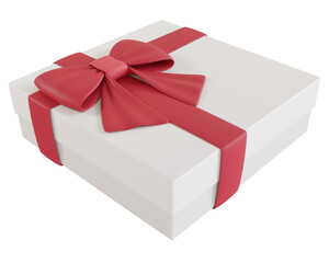 3d rendering gift box red ribbon and white box perspective transparent