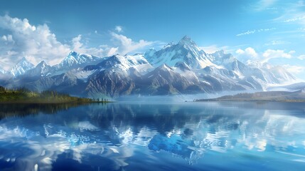 Majestic mountain range meets reflective blue water wallpaper hd 8k  