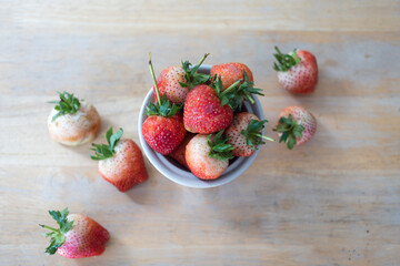 Bowl of fresh strawberries. Top view