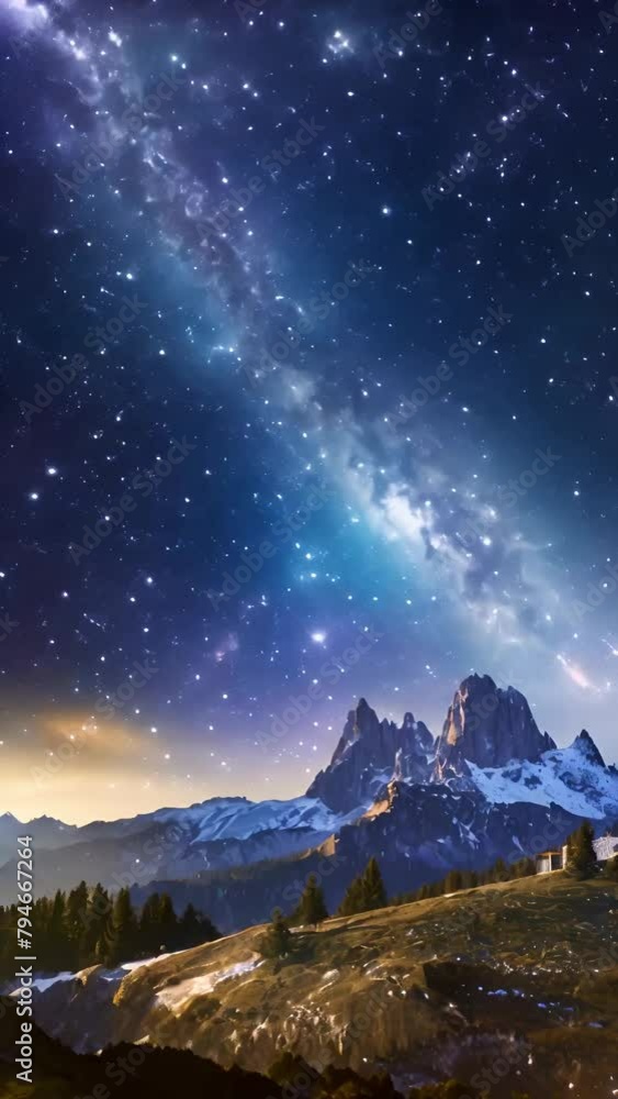 Wall mural starry mountain night with galaxy view