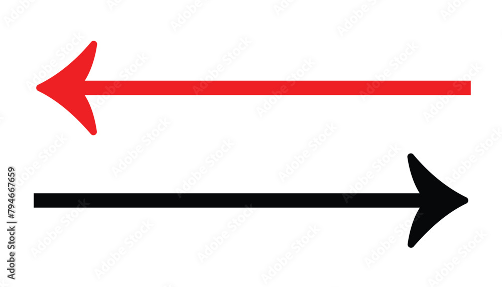 Poster straight long double vector arrow. horizontal long straight arrow with two left and right pointers. 