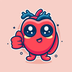 happy human heart organ character mascot with thumb up hand gesture isolated cartoon