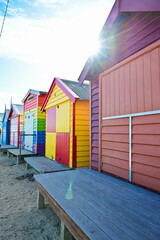 Melbourne VIC, Australia - JUN 01, 2023: Brighton Beach Bathing Boxes in Melbourne, Australia