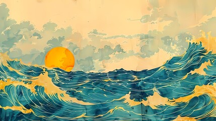 sun and sea illustration poster background