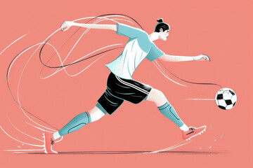 Abstract soccer player. flat illustration of a person playing football - obrazy, fototapety, plakaty