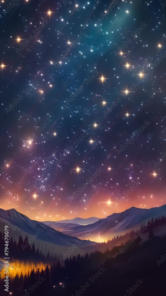 Wall mural meteor shower over pristine mountain range