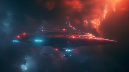 spaceship and ufo Ai generative HD 8K wallpaper Stock Photographic Image. An HD wallpaper is a high-resolution image that provides exceptional clarity and detail  