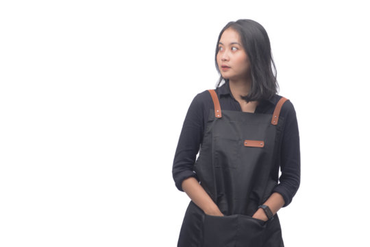 Asian Woman Barista Wearing Apron