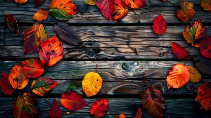 Vibrant colors of autumn leave on wood plank wallpaper hd 8k  
