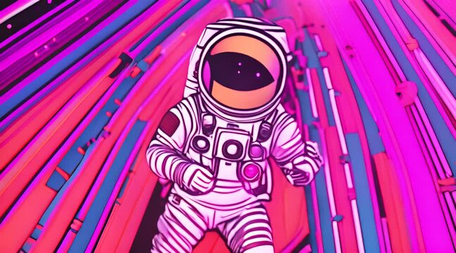 Astronaut in the fourth dimension Neon surroundings and bright stripes