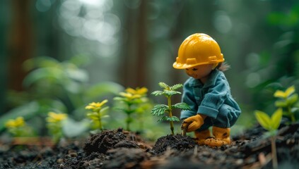 Obraz premium miniature macro photography, tilt-shift lens, green friendly, clean energy, earth, world, future environment, business emissions, safety CSR responsibility, friendliness, carbon neutrality, Labor Day