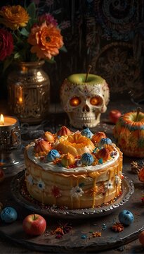 halloween jack o lantern with skull