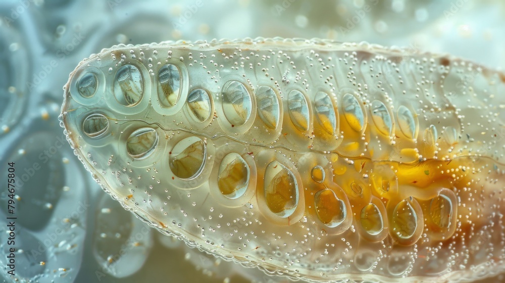 Poster a closeup of a nematode egg showcasing its smooth oval shape and the delicate surface patterns that 