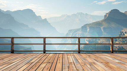 Wooden balcony in the canyon, observing point of the natural beautiful view