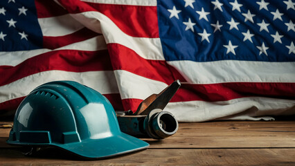 laborer work equipment with american flag background