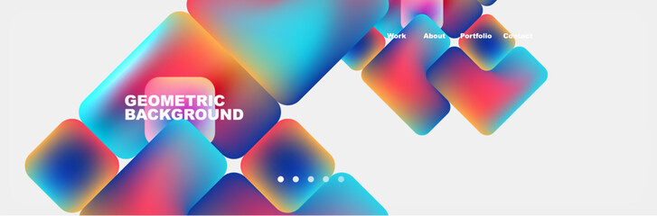 A vibrant and symmetrical art piece featuring a colorful geometric background with squares in shades of azure, electric blue, and magenta on a liquid white backdrop