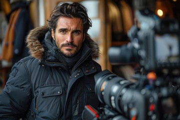 Fototapeta premium Behind-the-scenes at a high-fashion photo shoot for a luxury brand, focusing on the intricate details that define the brands identity