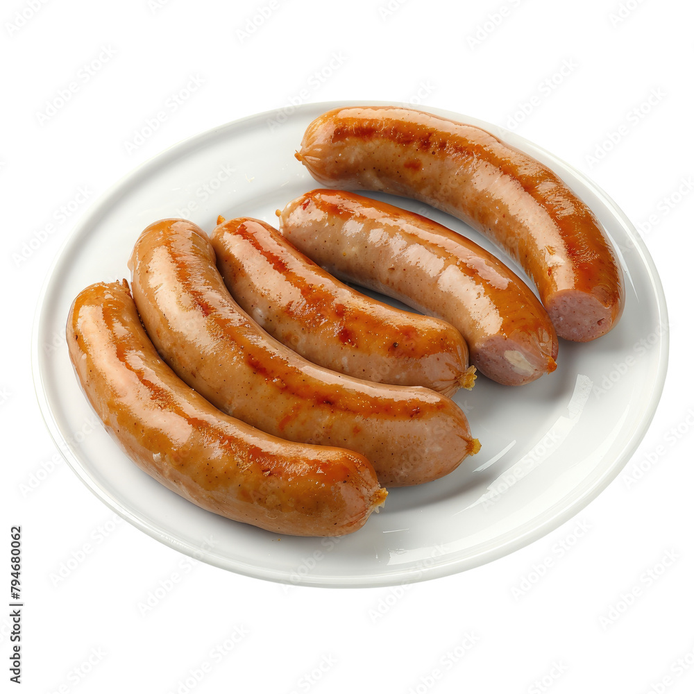 Poster high resolution image of boiled pork sausages with a transparent background