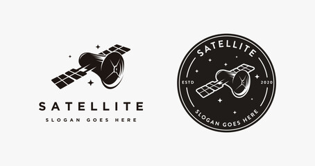 Space satellite logo icon vector illustration on white background © DOMHOUZE