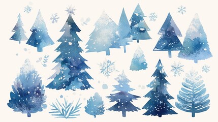 Obraz premium Evoke the serene beauty of snowy hills with this watercolor clipart Perfect for creating stunning designs landscapes and nature themed cards these isolated elements are ready to bring your 