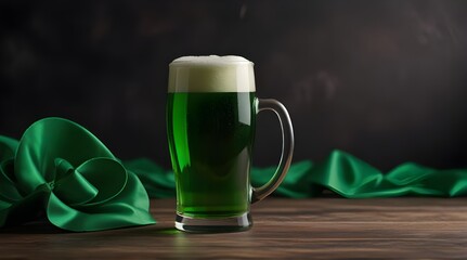 glass of green beer on wooden table, st patricks day concept.generative.ai 