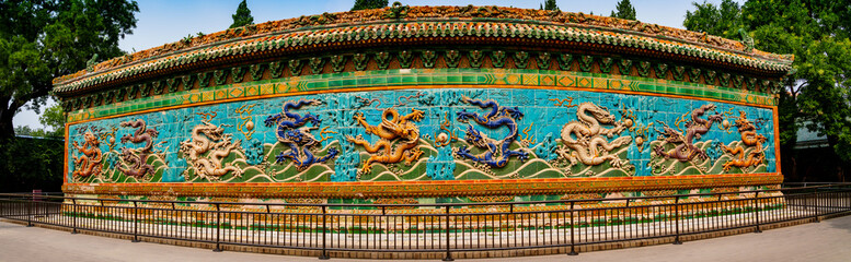 Fototapeta na wymiar Chinese Nine-Dragon screen wall, Built in 1756, Beihai Park, Beijing