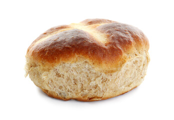 One tasty hot cross bun isolated on white