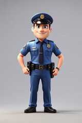 A cartoon police officer with a blue uniform and a black hat