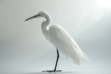 An egret stands, poised and graceful