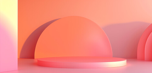 Warm coral to peach gradient on a 3D podium for lively product showcases.