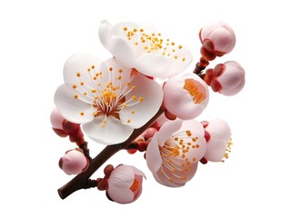 A white and pink flower with yellow centers on a white background.