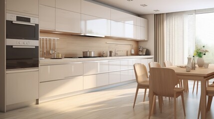 Fototapeta premium Light modern kitchen interior with new oven