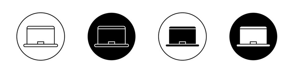 Laptop device vector icon set in black filled and outlined style.