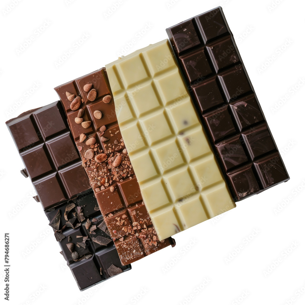 Poster chocolate bars set against a transparent background devoid of any distractions
