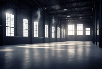 'warehouse render empty dark mensional Three poduim three-dimensional abstract architecture...