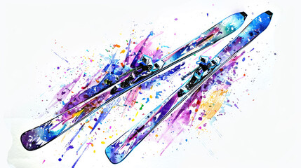 ski, illustration, 3d, watercolor, white background