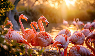 Sunset Serenade with Flamingos ,  generate AI