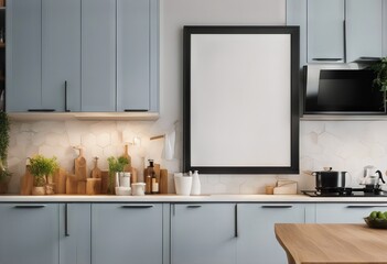 kitchen interior render 3d poster frame Mock