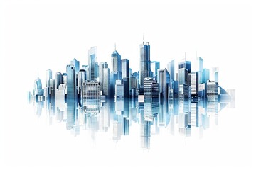 Fototapeta na wymiar Modern City illustration isolated at white with space for text. Success in business, international corporations, Skyscrapers, banks and office buildings photo on white isolated background