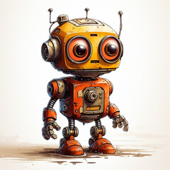 Retro robot on white background. Cartoon style. Vector illustration.