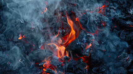 smoke with burning red and orange embers within it, cloudy - obrazy, fototapety, plakaty
