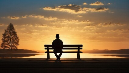 Person sitting on a bench at sunset