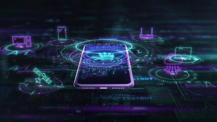 Animation about cloud technologies in a smartphone.