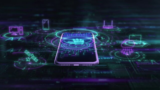 Animation about cloud technologies in a smartphone.