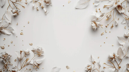 A white background with gold flowers and leaves
