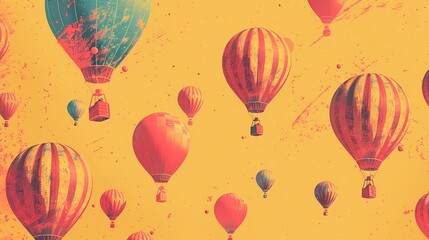 Obraz premium Many hot air balloons around landscape abstract art poster background