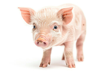 A small piglet standing and looking curious