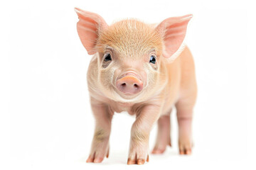 A small piglet standing and looking curious
