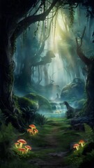 Enchanted Forest at Sunrise - Mystical Woodland Landscape